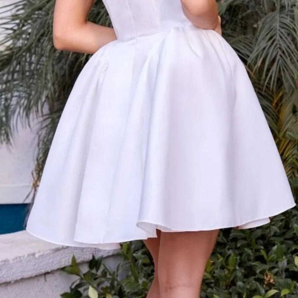 New Strapless Mini A-Line Satin Gown w/ Pleated Bodice & Straight Neck CD KV1133 - Picture 7 of 10